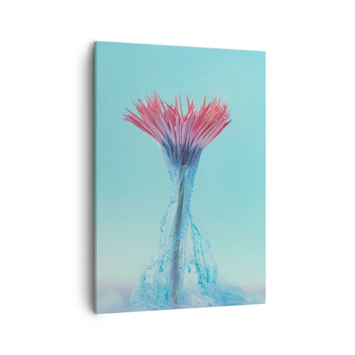Bild auf Leinwand - Leinwandbild - Eine rosa und blaue Blume in einem künstlerischen Arrangement vor einem pastellfarbenen Hintergrund - 50x70cm - In einer belebenden Umarmung - Moderne Wanddekoration für Wohnzimmer und Schlafzimmer ARTTOR