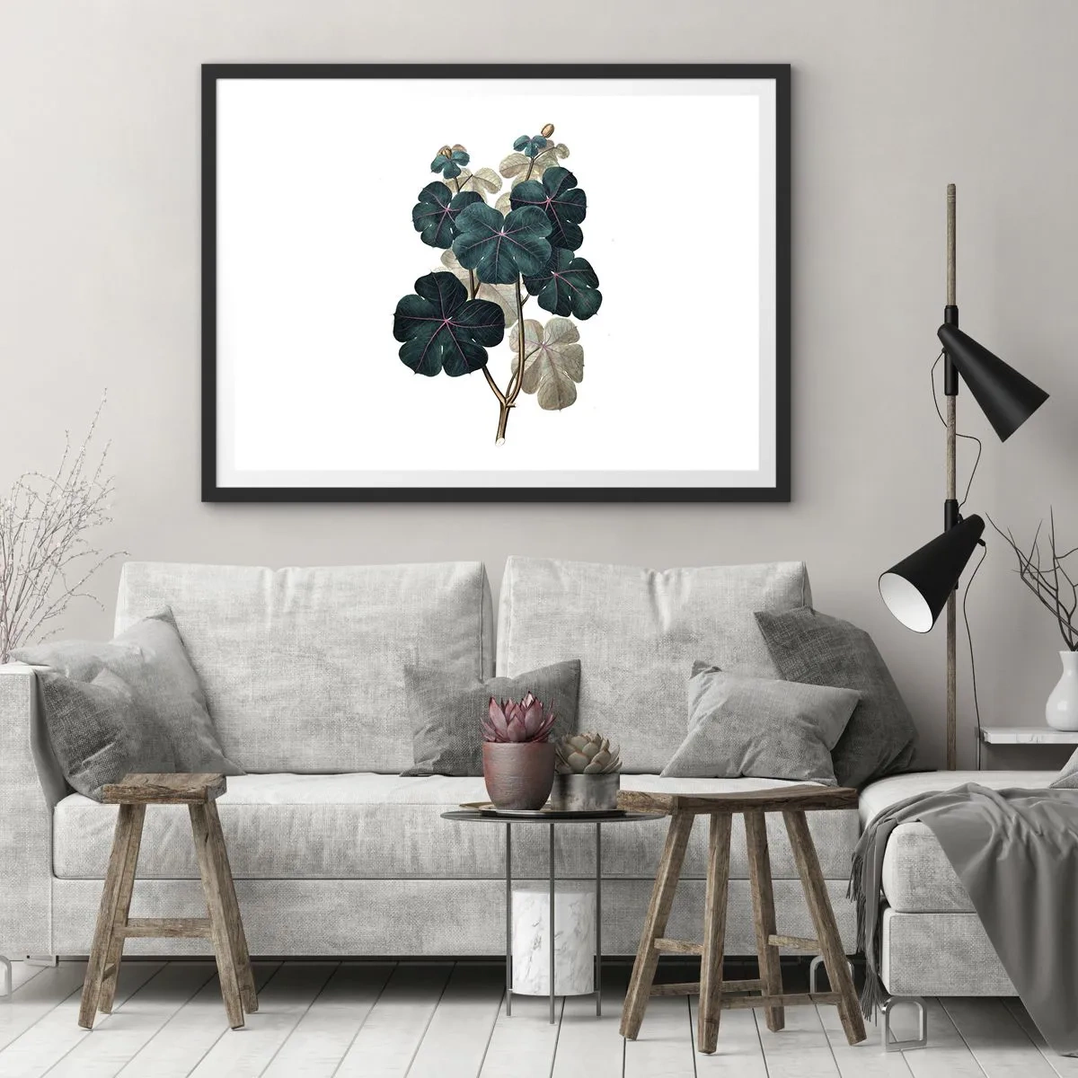 Poster in einem schwarzem Rahmen - Botanische Illustration mit Blättern in Grün- und Beigetönen - 70x50cm - Aus dem alten Herbarium - Moderne Wanddekoration für Wohnzimmer und Schlafzimmer ARTTOR