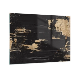 Glasbild - Bild auf glas - Schwarz-goldene Abstraktion mit pinselstrichartiger Textur - 70x50cm - Spur einer Berührung - Moderne Wanddekoration für Wohnzimmer und Schlafzimmer ARTTOR