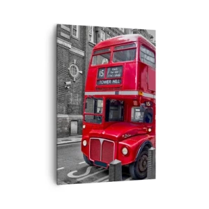 Bild auf Leinwand - Leinwandbild - Ein roter Doppeldeckerbus in London vor der Kulisse klassischer Architektur - 70x100cm - Immer gleich - Moderne Wanddekoration für Wohnzimmer und Schlafzimmer ARTTOR