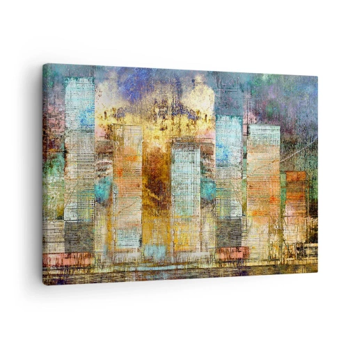 Bild auf Leinwand - Leinwandbild - Abstrakte Wolkenkratzer im Industriestil - 70x50cm - Sonnige Metropole - Moderne Wanddekoration für Wohnzimmer und Schlafzimmer ARTTOR