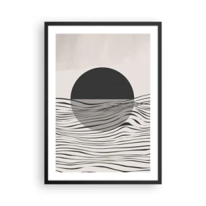 Poster in einem schwarzem Rahmen - Abstrakter Sonnenuntergang mit Wellenlinien - 50x70cm - Halbe Komposition - Moderne Wanddekoration für Wohnzimmer und Schlafzimmer ARTTOR
