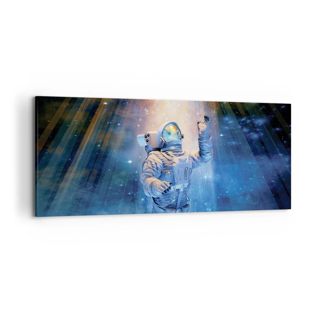 Bild auf Leinwand - Leinwandbild - Astronaut im Licht einer kosmischen Explosion voller Sterne - 120x50cm - Endlich am Ende - Moderne Wanddekoration für Wohnzimmer und Schlafzimmer ARTTOR