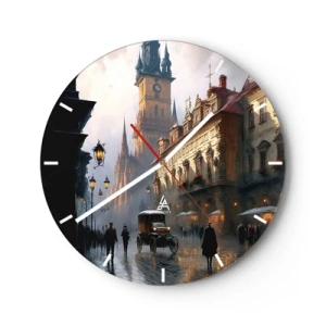 Wanduhr - Glasuhr - Abendspaziergang durch die historische Innenstadt - 30x30cm - Charme eines Prager Abends - Moderne Wanddekoration für Wohnzimmer, Küche und Schlafzimmer ARTTOR
