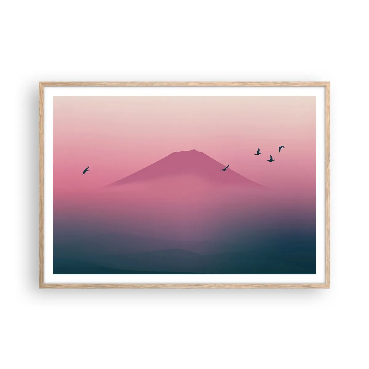 Poster in einem Rahmen aus heller Eiche - Wanderer über den Wolken - 100x70 cm