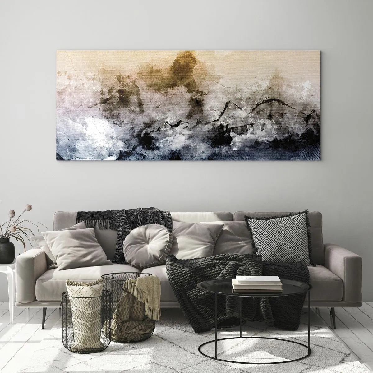 Glasbild - Bild auf glas - Abstrakte Landschaft mit Nebel und dezenten Farben - 120x50cm - In einer Nebelwolke ertrunken - Moderne Wanddekoration für Wohnzimmer und Schlafzimmer ARTTOR