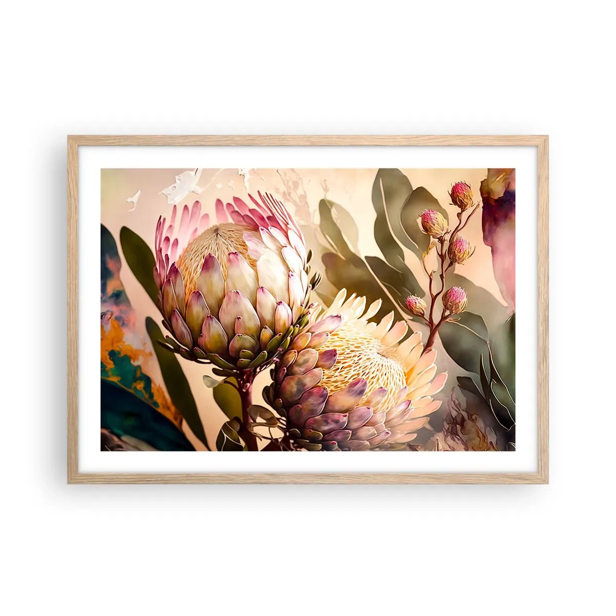Poster in einem Rahmen aus heller Eiche - Zärtlich umarmt - 70x50 cm