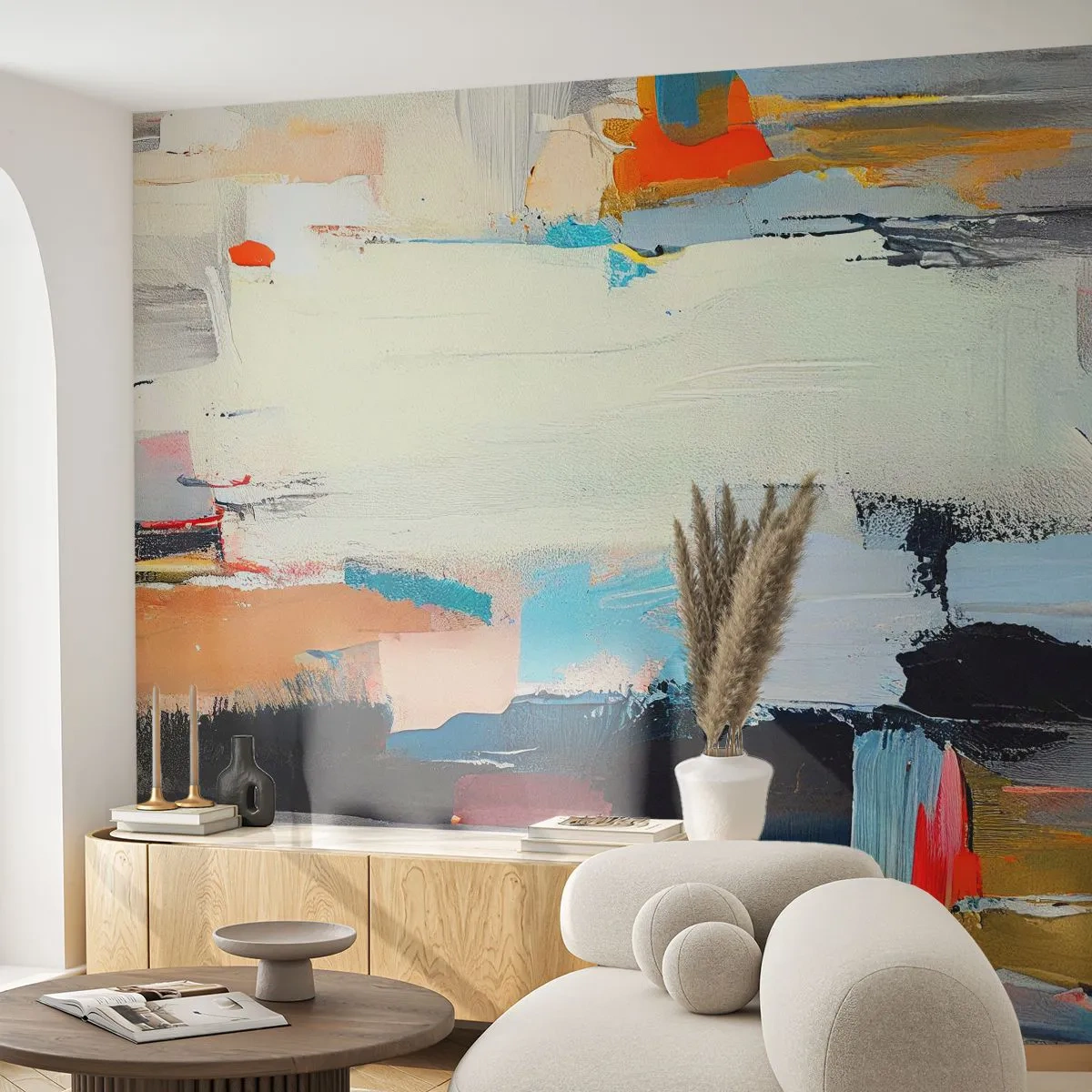 Fototapete Premium Sand - Farbenfrohe Abstraktion mit dynamischen Pinselstrichen - 100x70cm - Gibt es eine Methode? - Moderne Wanddekoration für Wohnzimmer und Schlafzimmer ARTTOR