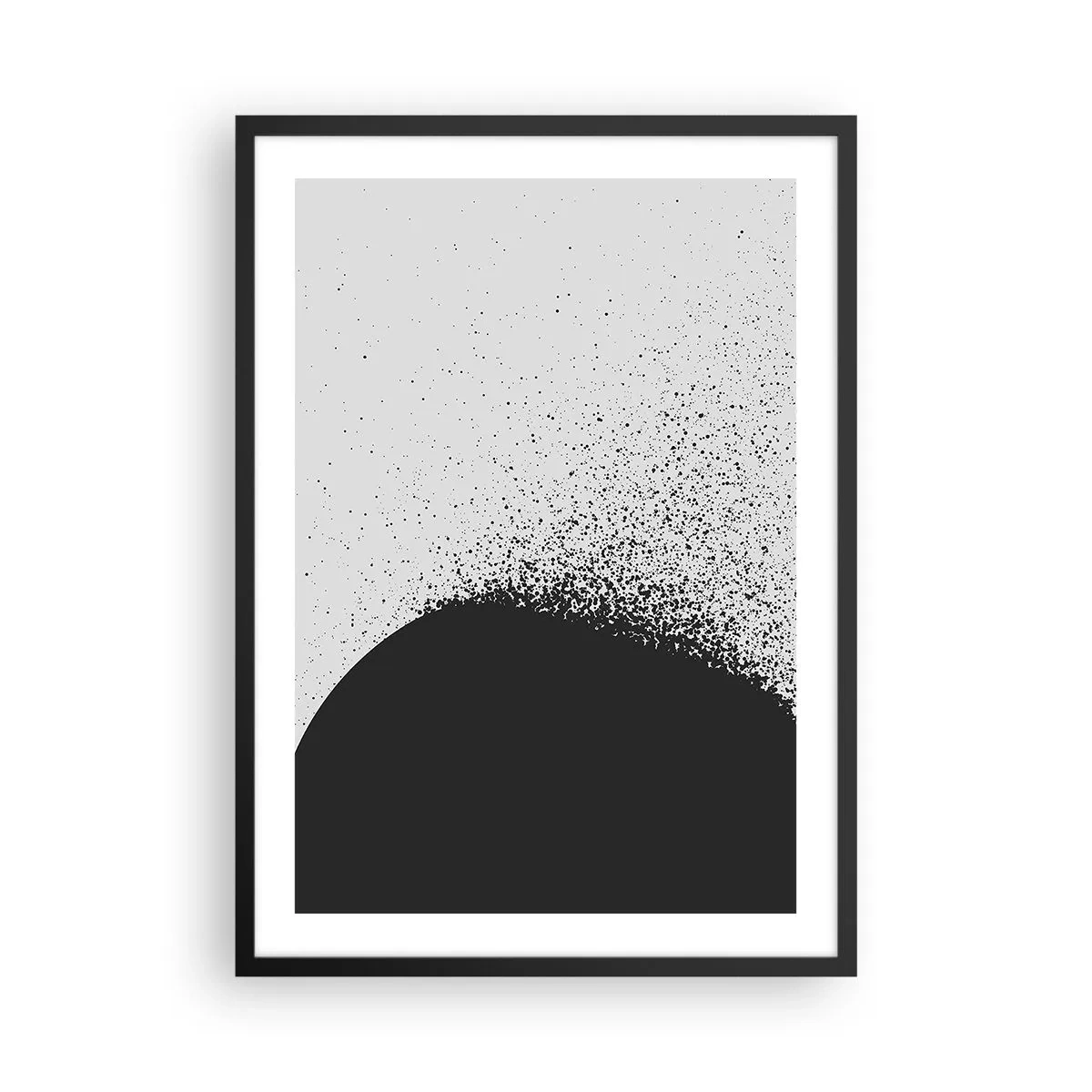 Poster in einem schwarzem Rahmen - Minimalistische Abstraktion mit einem schwarzen Fleck auf hellem Hintergrund - 50x70cm - Bewegung von Molekülen - Moderne Wanddekoration für Wohnzimmer und Schlafzimmer ARTTOR
