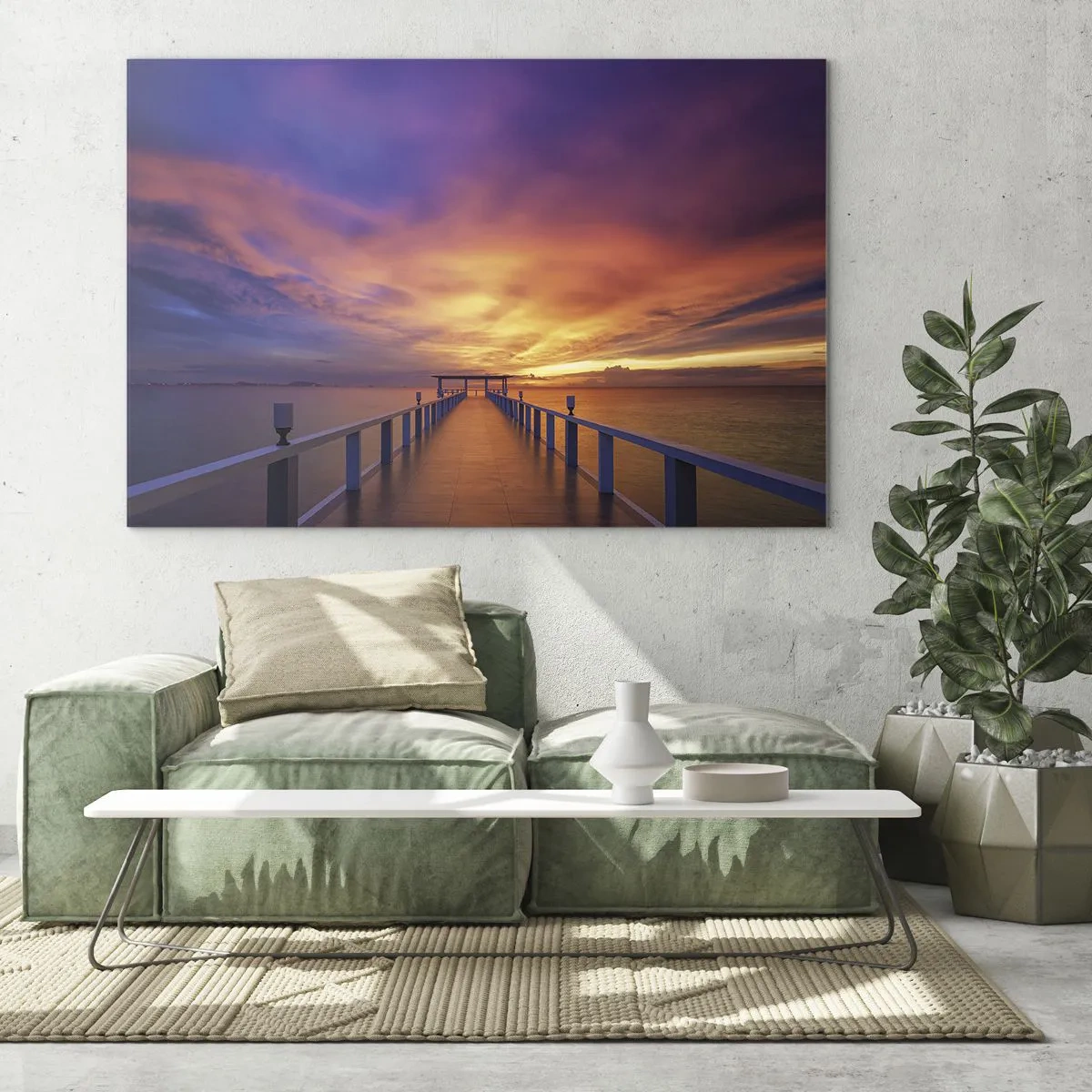 Glasbild - Bild auf glas - Der Pier vor der Kulisse des Sonnenuntergangs - 70x50cm - Ohne Ende - Moderne Wanddekoration für Wohnzimmer und Schlafzimmer ARTTOR