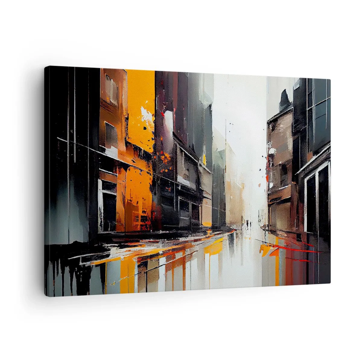 Bild auf Leinwand - Leinwandbild - Abstrakte Ansicht einer Stadtstraße im Regen - 70x50cm - Regnerischer Tag - Moderne Wanddekoration für Wohnzimmer und Schlafzimmer ARTTOR