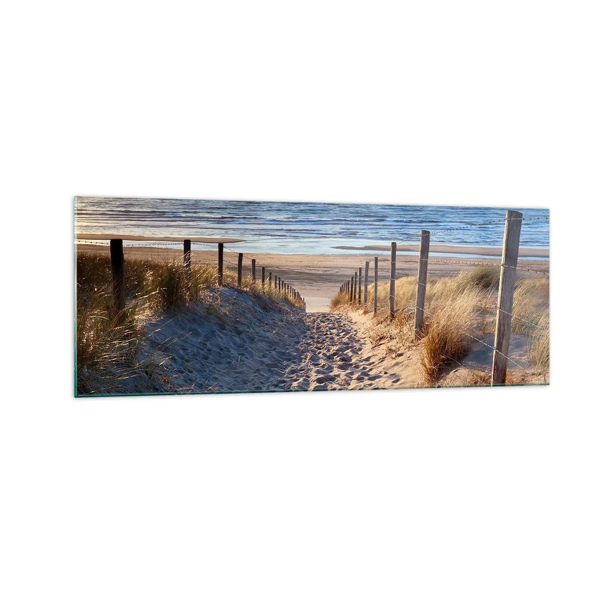 Glasbild - Bild auf glas - Weg durch die Dünen zum Strand - 140x50cm - Das Rauschen des Meeres, der Gesang der Vögel, ein wilder Strand im Gras ... - Moderne Wanddekoration für Wohnzimmer und Schlafzimmer ARTTOR