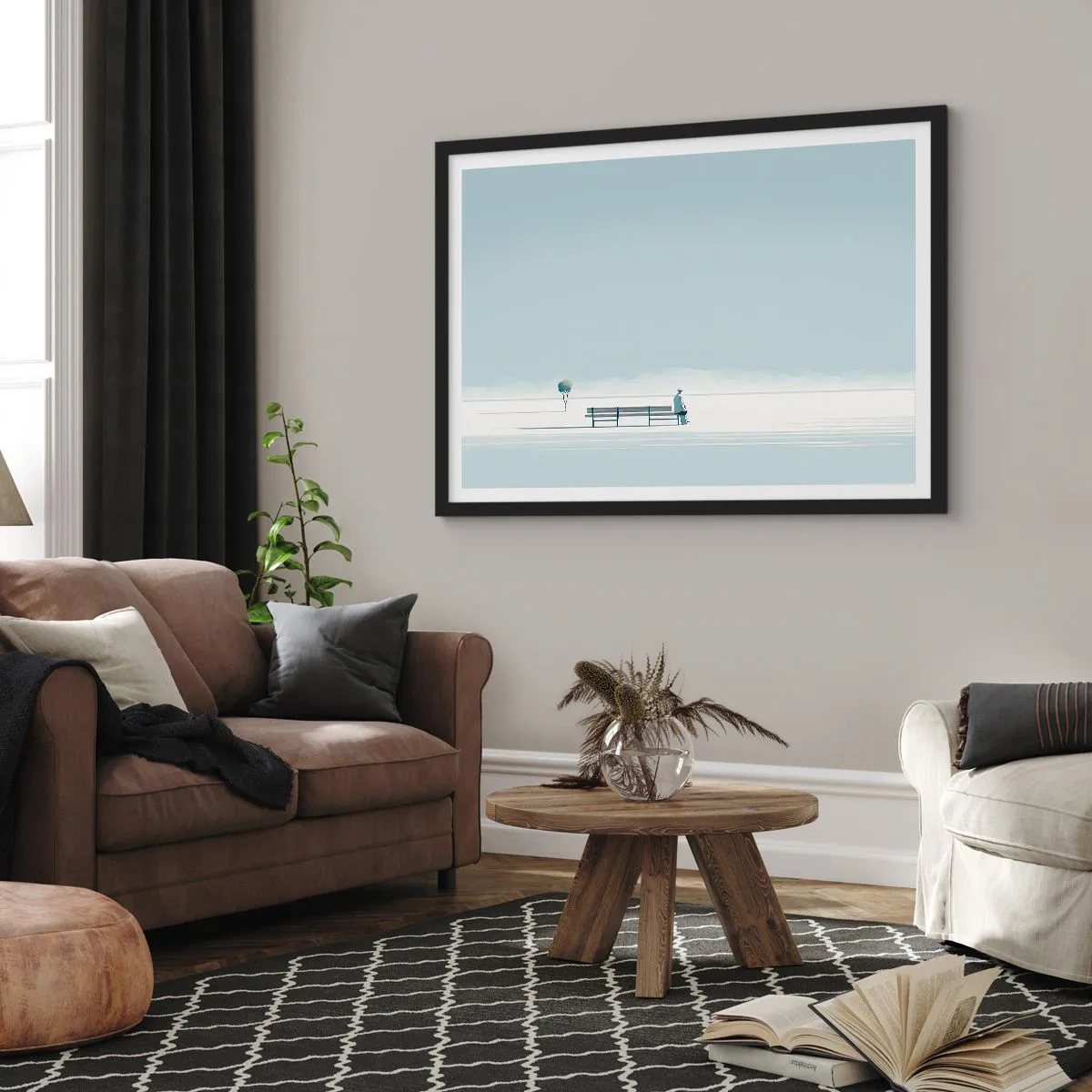 Poster in einem schwarzem Rahmen - Ja, ich warte. - 91x61 cm