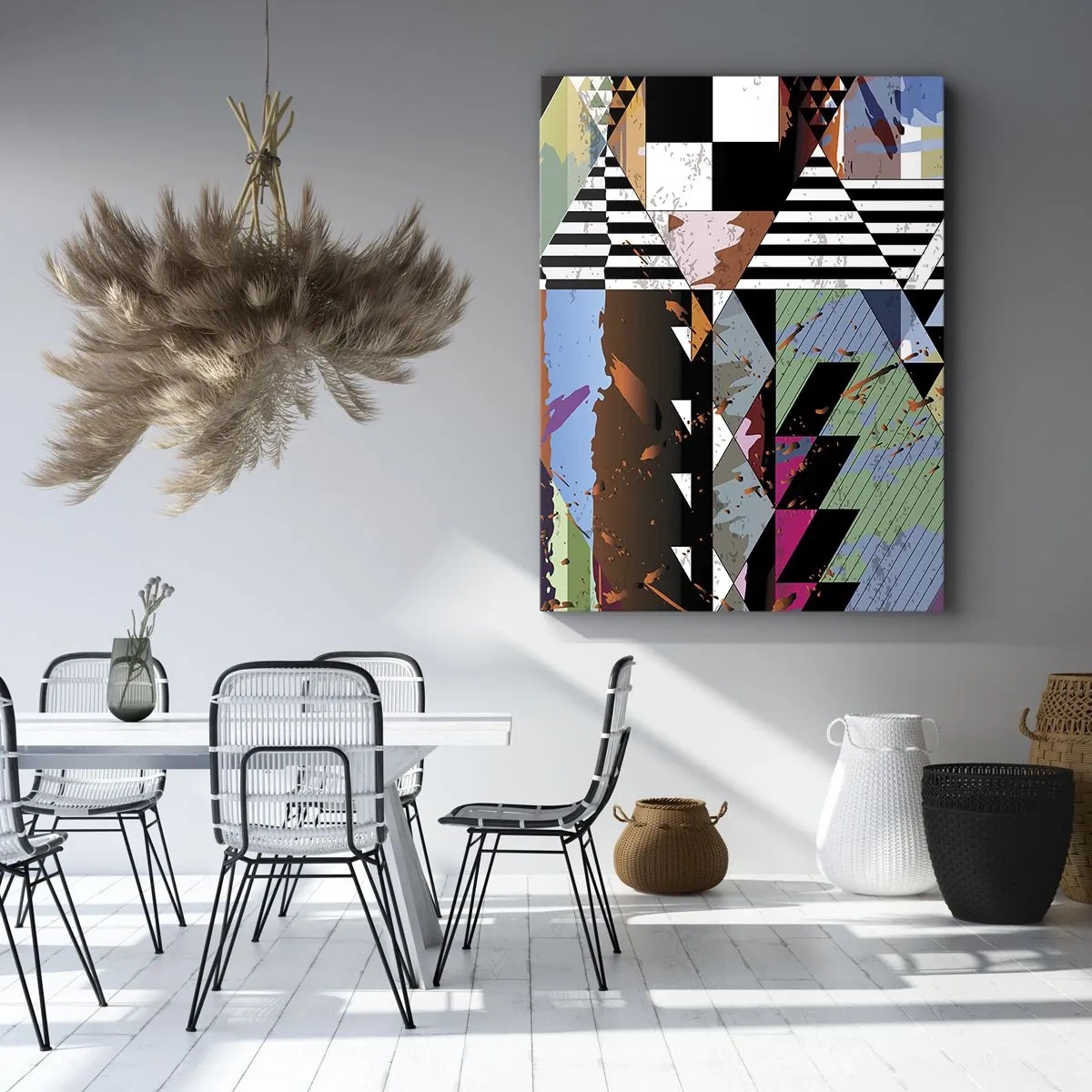 Bild auf Leinwand - Leinwandbild - Abstrakte geometrische Komposition mit lebendigen Farben - 70x100cm - Geometrisch und organisch - Moderne Wanddekoration für Wohnzimmer und Schlafzimmer ARTTOR