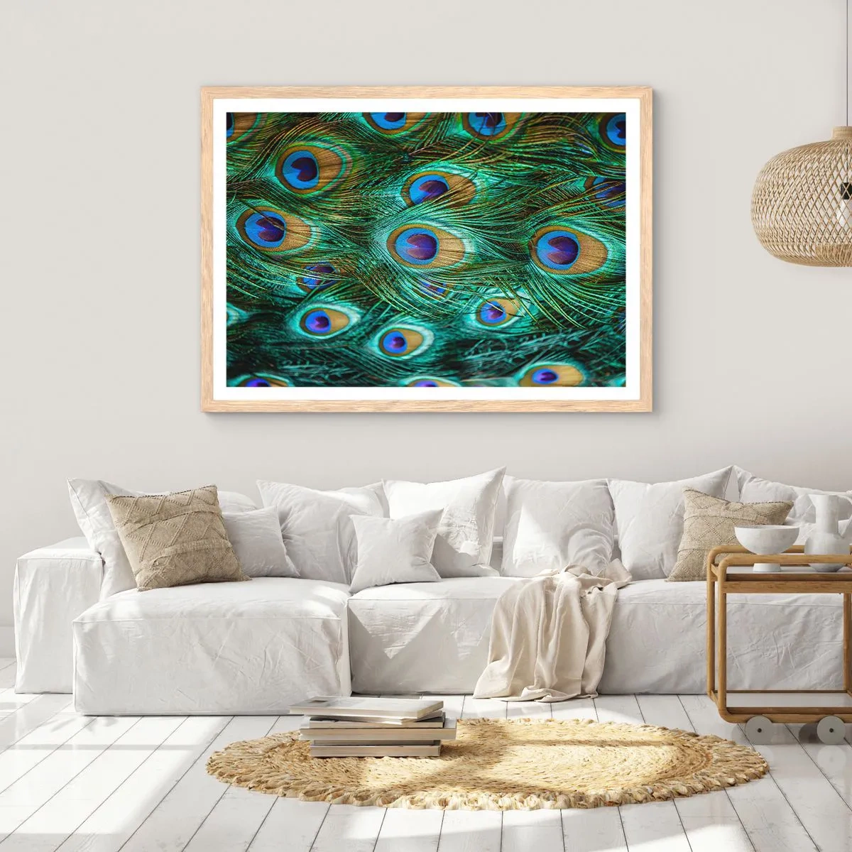 Poster in einem Rahmen aus heller Eiche - Ein Blick mit Pfauenaugen - 91x61 cm