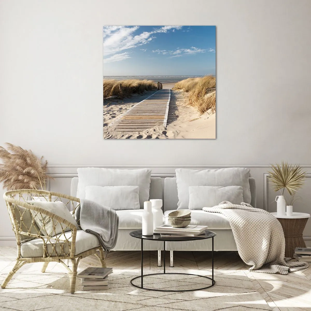 Glasbild - Bild auf glas - Hinter der Düne, im Rauschen des Grases - 60x60 cm