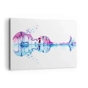 Bild auf Leinwand - Leinwandbild - Stadtsilhouette in Form einer Violine in Aquarellfarben - 100x70cm - Ich bringe dir ein paar Regenbögen - Moderne Wanddekoration für Wohnzimmer und Schlafzimmer ARTTOR