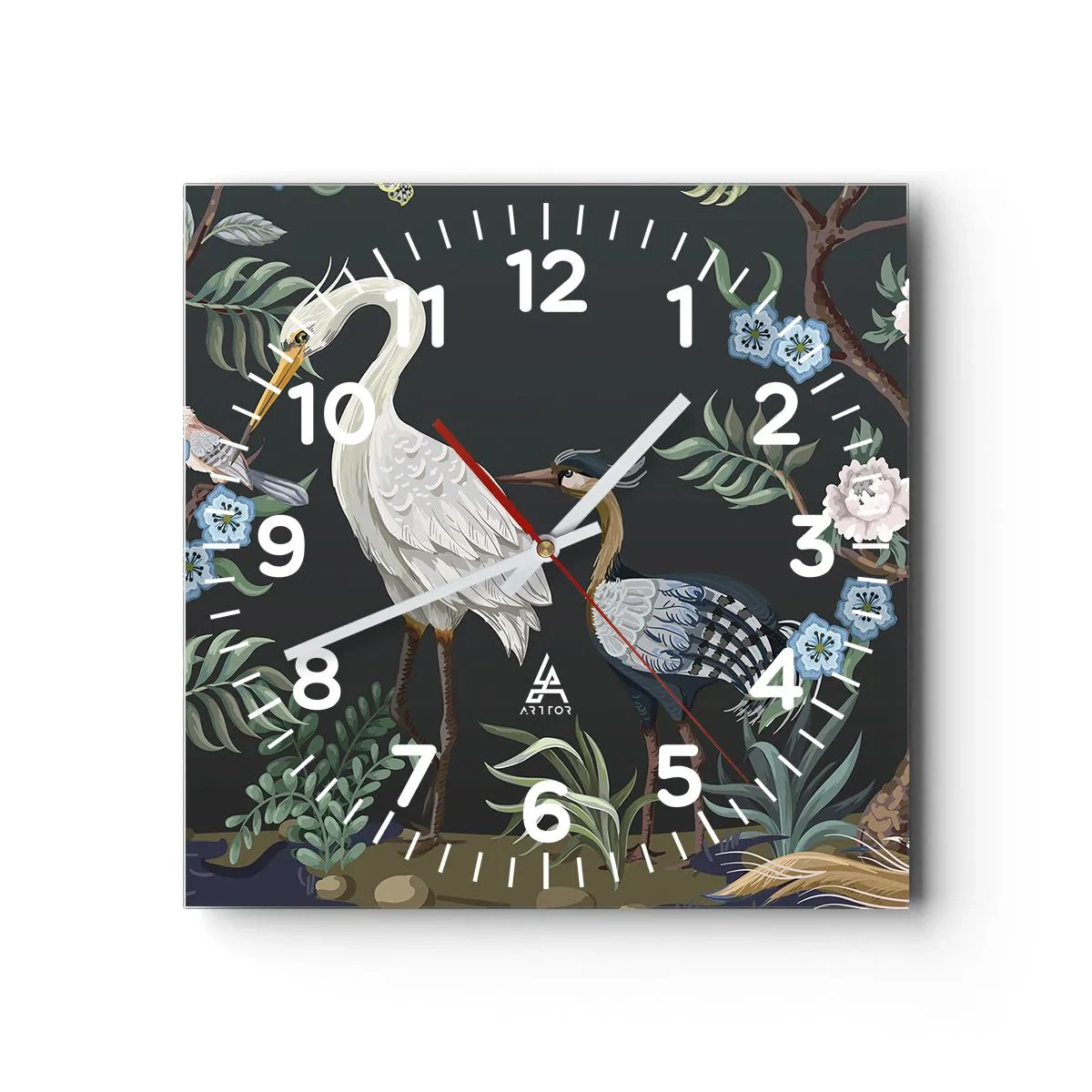 Wanduhr - Glasuhr - Vogelparade - 40x40 cm