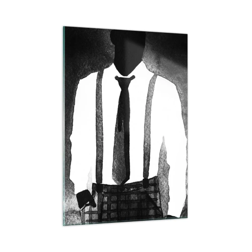Glasbild - Bild auf glas - Schwarz-weiße Silhouette eines eleganten Noir-Paares - 50x70cm - In Noir-Atmosphäre - Moderne Wanddekoration für Wohnzimmer und Schlafzimmer ARTTOR