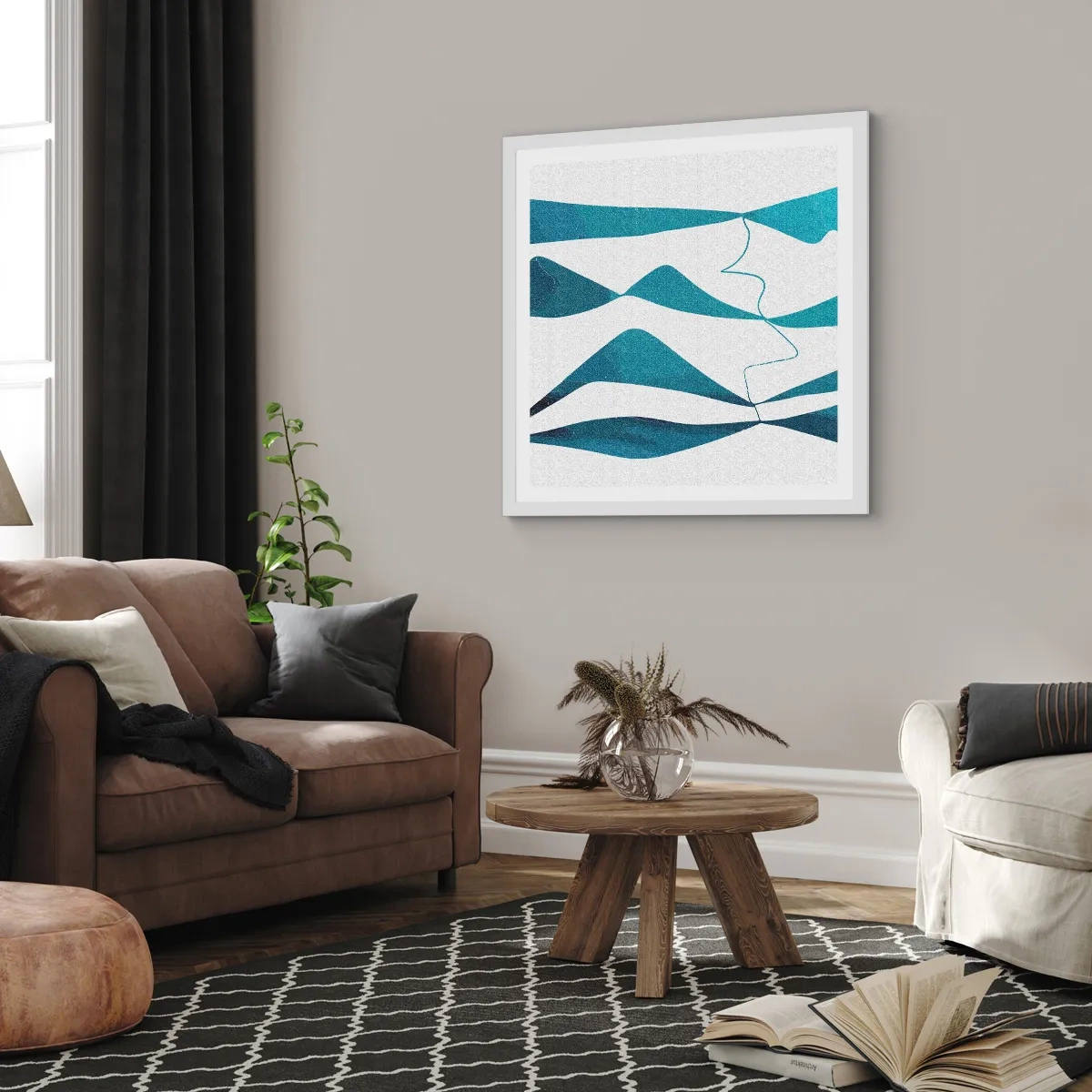 Poster in einem weißen Rahmen - Abstraktion: türkisfarbene Verbindung - 60x60 cm