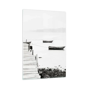 Glasbild - Bild auf glas - Holzsteg und Boote auf ruhigem Wasser - 80x120cm - Ruhig und sauber über dem Wasser - Moderne Wanddekoration für Wohnzimmer und Schlafzimmer ARTTOR