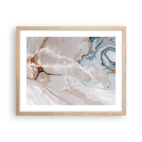 Poster in einem Rahmen aus heller Eiche - Blau schlängelt sich unter dem Weiß - 50x40 cm