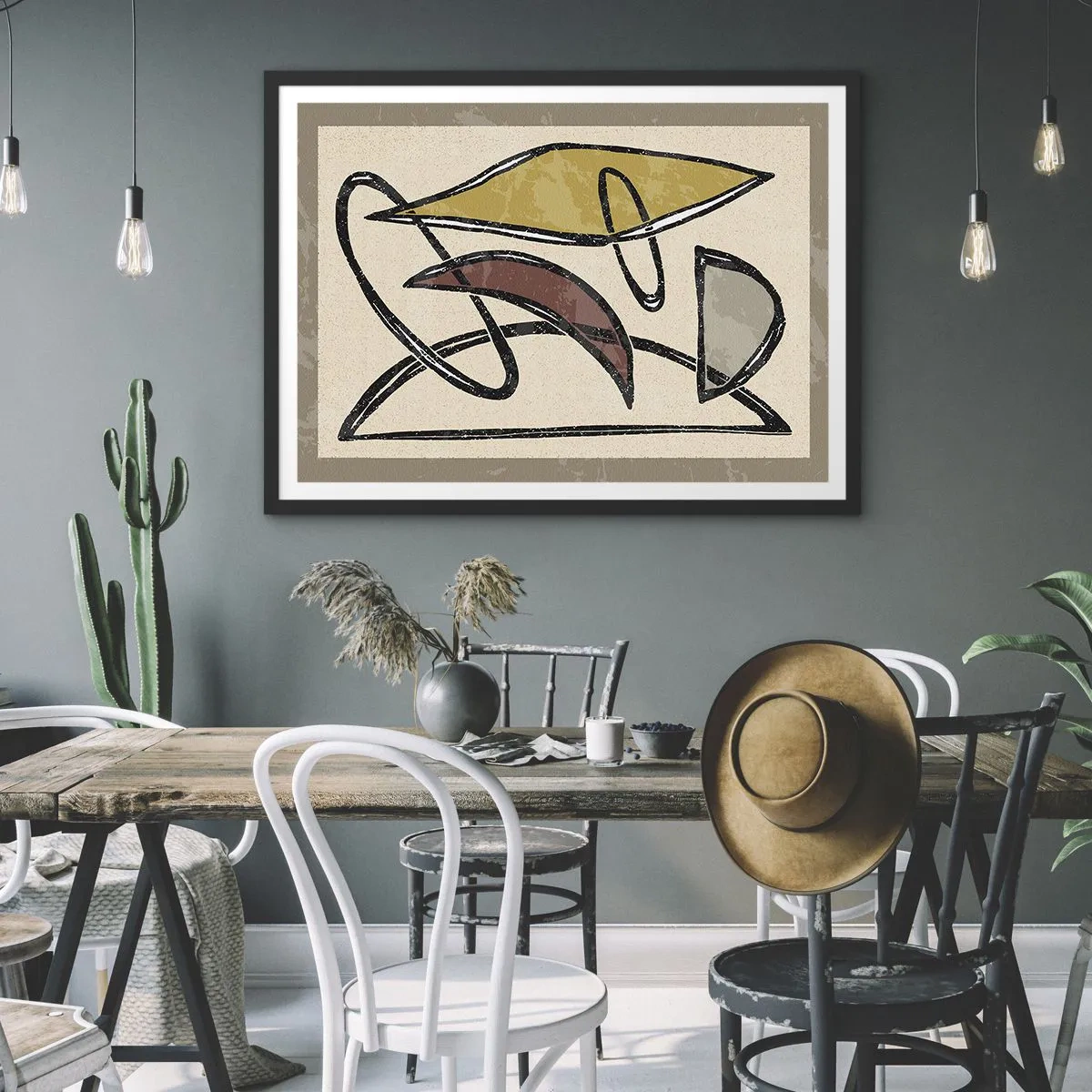 Poster in einem schwarzem Rahmen - Abstraktion mit geometrischen Formen und gedämpften Farben - 100x70cm - Vertikale und Horizontale - Moderne Wanddekoration für Wohnzimmer und Schlafzimmer ARTTOR