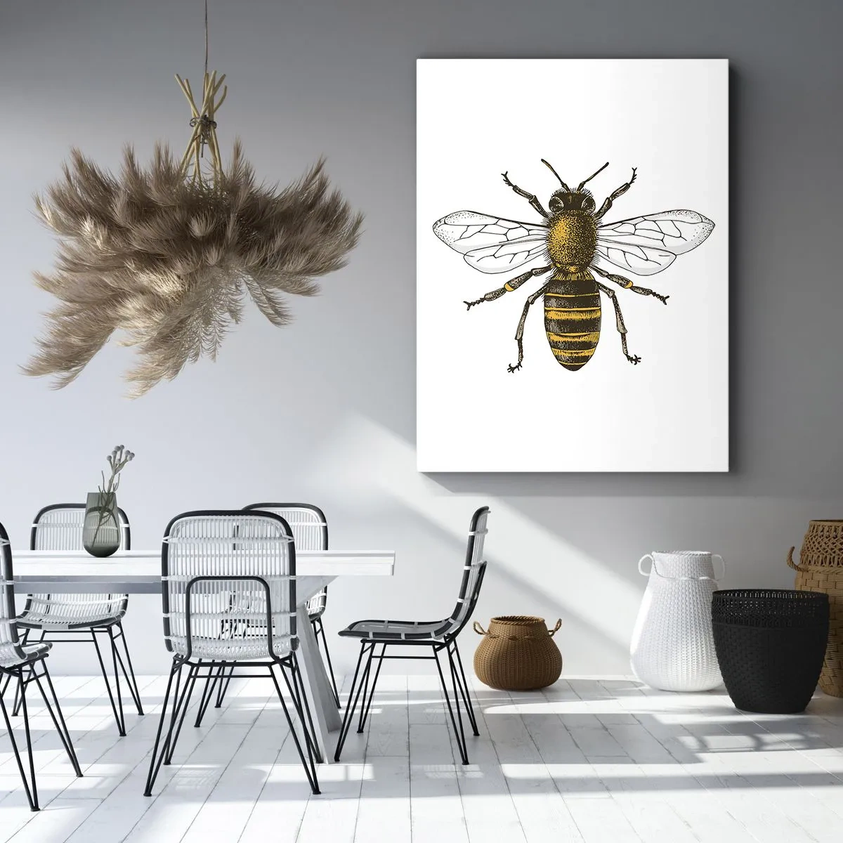 Bild auf Leinwand - Leinwandbild - Detaillierte Darstellung einer Biene auf weißem Hintergrund - 50x70cm - Schön und gut - Moderne Wanddekoration für Wohnzimmer und Schlafzimmer ARTTOR