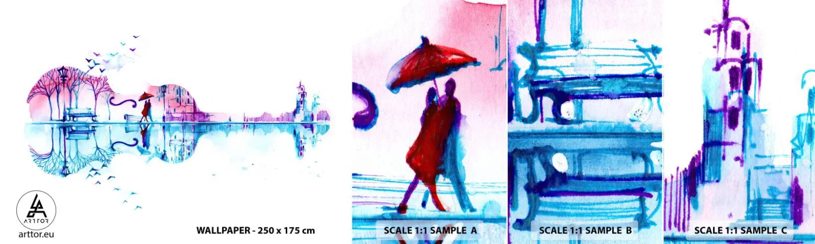 Fototapeten Muster Selbstklebend Deluxe Sticker - Ich bringe dir ein paar Regenbögen - Abstraktion, Geige, Die Architektur - 100x30 cm