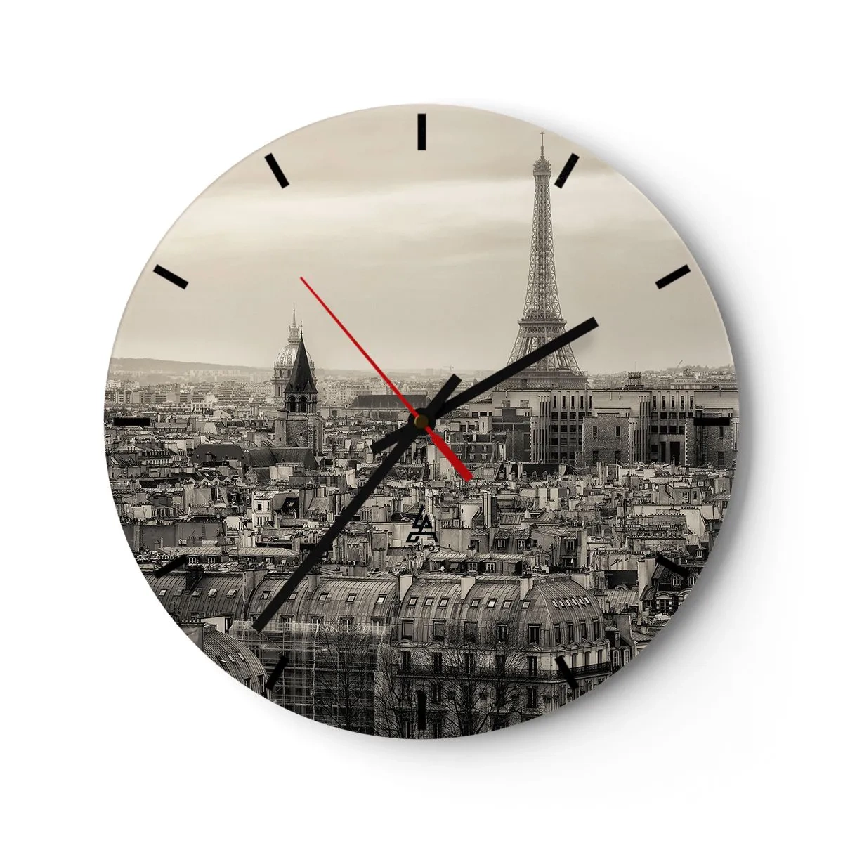 Wanduhr - Glasuhr - Panoramablick auf Paris mit dem Eiffelturm - 30x30cm - Über den Dächern von Paris - Moderne Wanddekoration für Wohnzimmer, Küche und Schlafzimmer ARTTOR