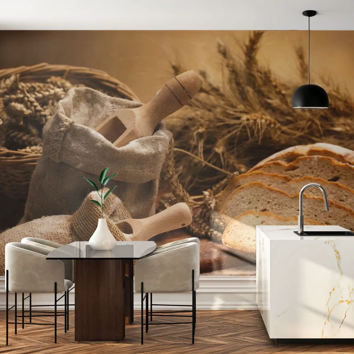 Fototapete Premium Canvas - Wie mit einem Messer geschnitten - Gastronomie, Brot, Brot - 350x256 cm