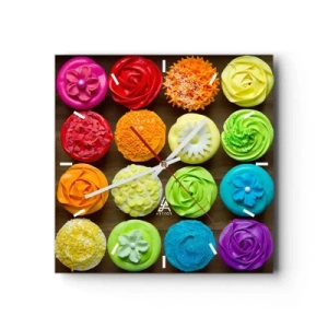 Wanduhr - Glasuhr - Bunte Cupcakes mit pastellfarbenen Verzierungen - 30x30cm - Alles andere - alles lecker - Moderne Wanddekoration für Wohnzimmer und Schlafzimmer ARTTOR