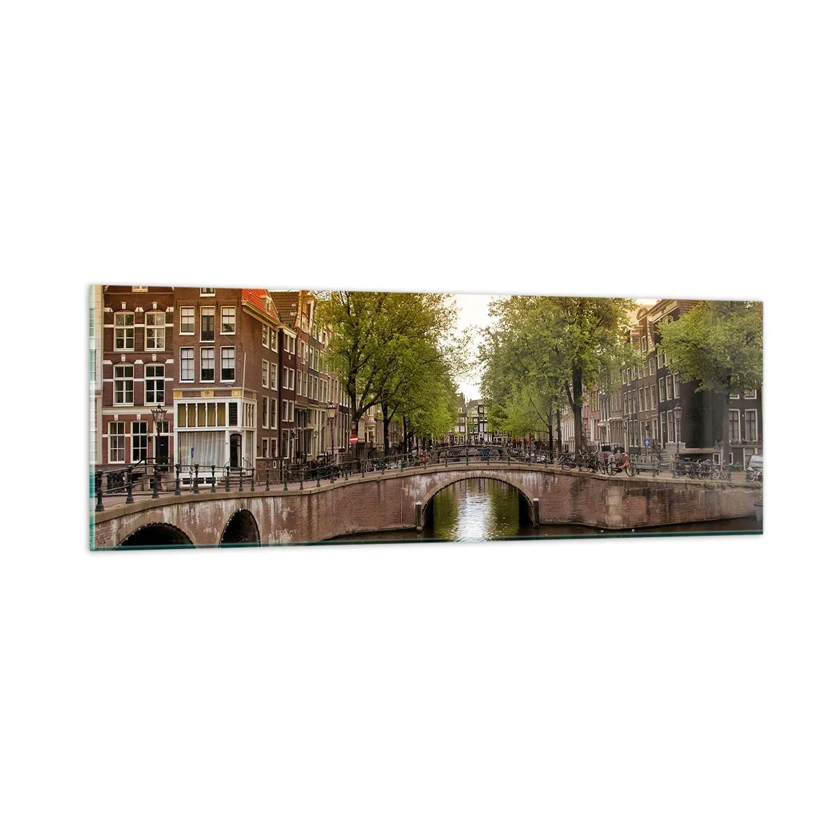 Glasbild - Bild auf glas - Mit dem Boot oder mit dem Fahrrad? - 90x30 cm