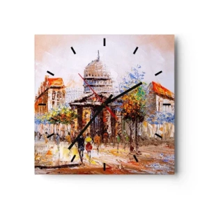 Wanduhr - Glasuhr - Impressionistische Stadtszene mit historischem Gebäude - 30x30cm - Pariser Spaziergang - Moderne Wanddekoration für Wohnzimmer und Schlafzimmer ARTTOR