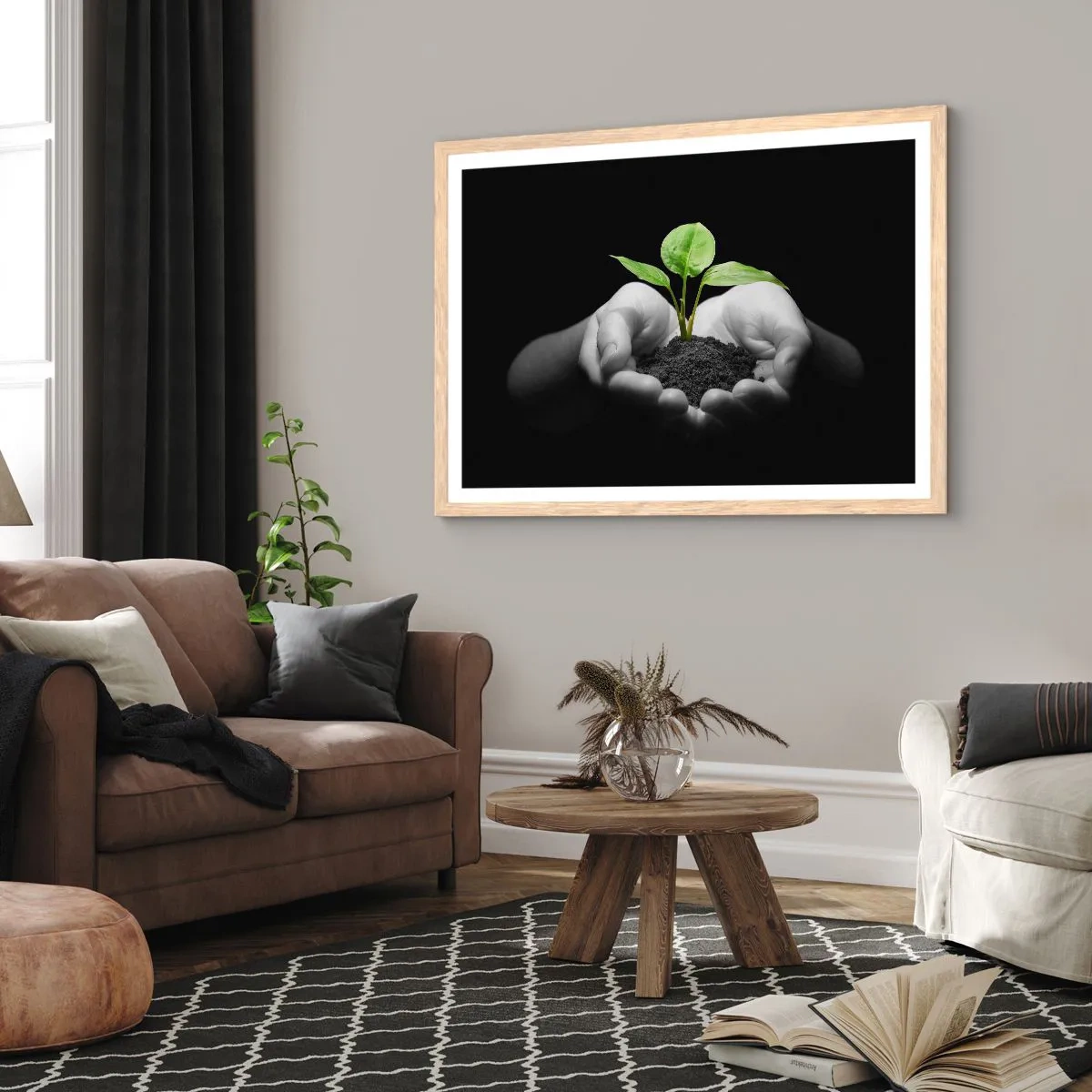 Poster in einem Rahmen aus heller Eiche - Ich liebe die Natur, ich beschütze sie - 70x50 cm