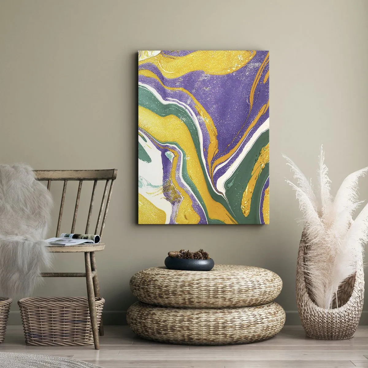 Bild auf Leinwand - Leinwandbild - Abstraktes Marmormuster in lebendigen Farben - 50x70cm - Farbwellen - Moderne Wanddekoration für Wohnzimmer und Schlafzimmer ARTTOR