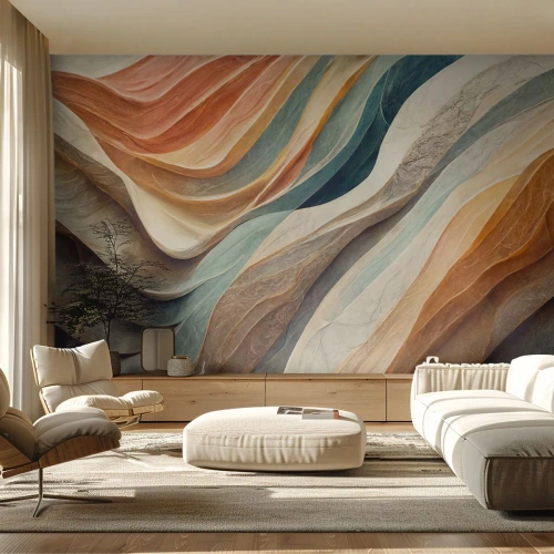 Fototapete Premium Sand - Mehrschichtige Wellen in warmen und kühlen Tönen - 100x70cm - Moment vor der Veränderung - Moderne Wanddekoration für Wohnzimmer und Schlafzimmer ARTTOR
