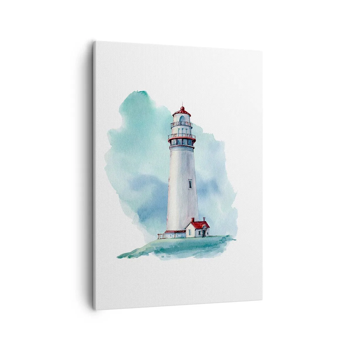 Bild auf Leinwand - Leinwandbild - Ein Leuchtturm vor einem aquarellblauen Hintergrund - 50x70cm - Sanfte Schwester vom Blau - Moderne Wanddekoration für Wohnzimmer und Schlafzimmer ARTTOR