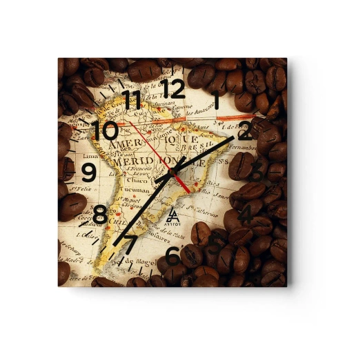 Wanduhr - Glasuhr - Woher kommt der beste Kaffee? - 40x40 cm