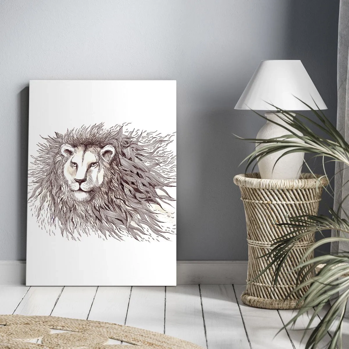 Bild auf Leinwand - Leinwandbild - Künstlerische Aquarellmalerei eines Löwen mit detaillierter Mähne - 50x70cm - Ein feuriger Herrscher - Moderne Wanddekoration für Wohnzimmer und Schlafzimmer ARTTOR