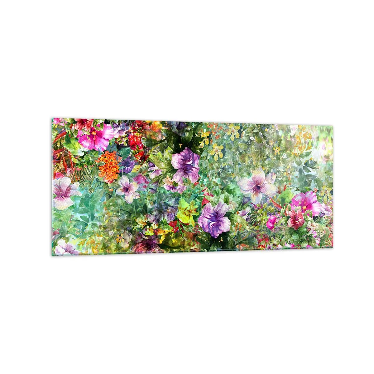 Glasbild - Bild auf glas - Ein buntes Blumenarrangement auf grünem Hintergrund - 120x50cm - In Blumen für das Verderben - Moderne Wanddekoration für Wohnzimmer und Schlafzimmer ARTTOR