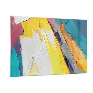 Glasbild - Bild auf glas - Abstrakte Pinselstriche in Gelb, Blau und Weiß - 120x80cm - Die Anatomie des Lichts - Moderne Wanddekoration für Wohnzimmer und Schlafzimmer ARTTOR