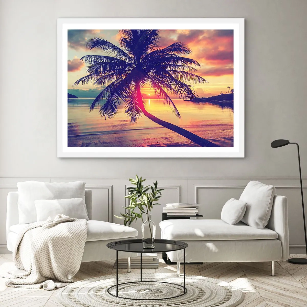 Poster in einem weißen Rahmen - Abend unter Palmen - 40x30 cm
