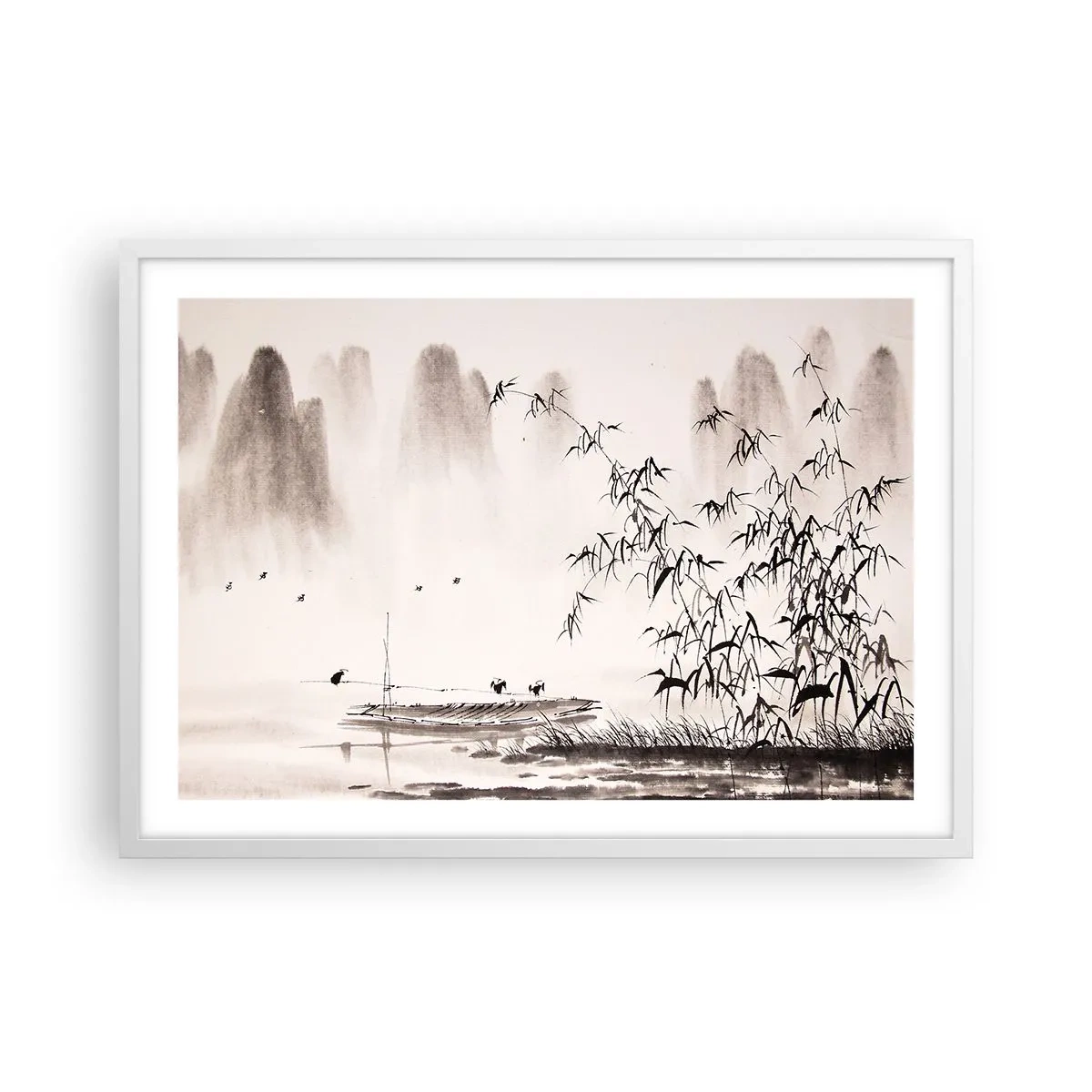 Poster in einem weißen Rahmen - Die Stille der Reisfelder - 70x50 cm