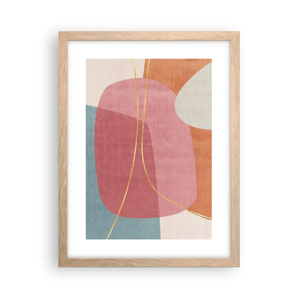 Poster in einem Rahmen aus heller Eiche - Pastellkomposition mit Goldfaden - 30x40 cm