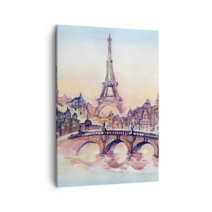 Bild auf Leinwand - Leinwandbild - Aquarellpanorama von Paris mit dem Eiffelturm bei Sonnenuntergang - 50x70cm - Die einzige Stadt dieser Art auf der Welt - Moderne Wanddekoration für Wohnzimmer und Schlafzimmer ARTTOR