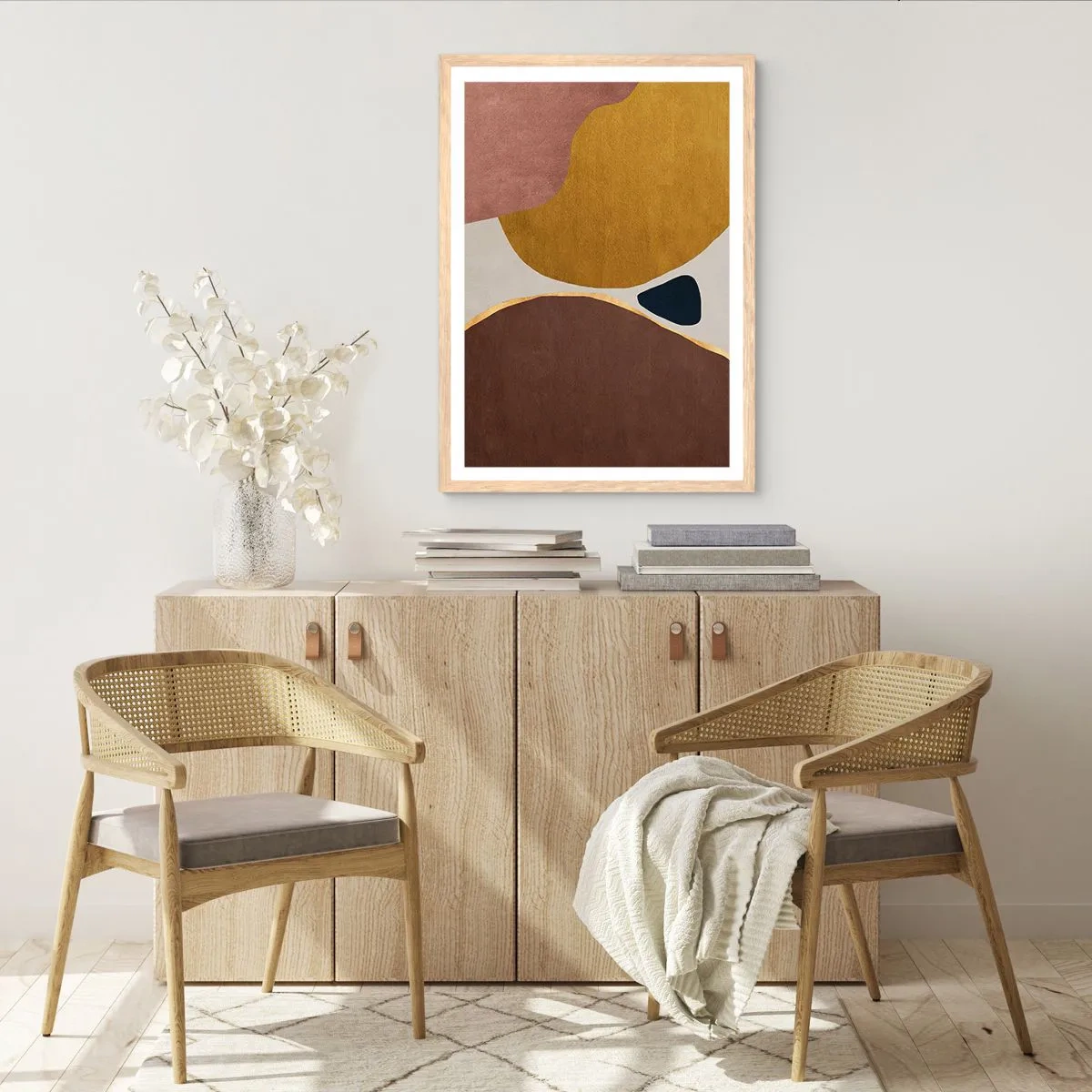 Poster in einem Rahmen aus heller Eiche - Abstraktion – ein Ort im Raum - 50x70 cm