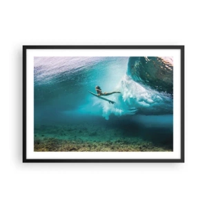 Poster in einem schwarzem Rahmen - Surfer unter einer Welle im blauen Ozeanwasser - 70x50cm - Unterwasserwelt - Moderne Wanddekoration für Wohnzimmer und Schlafzimmer ARTTOR