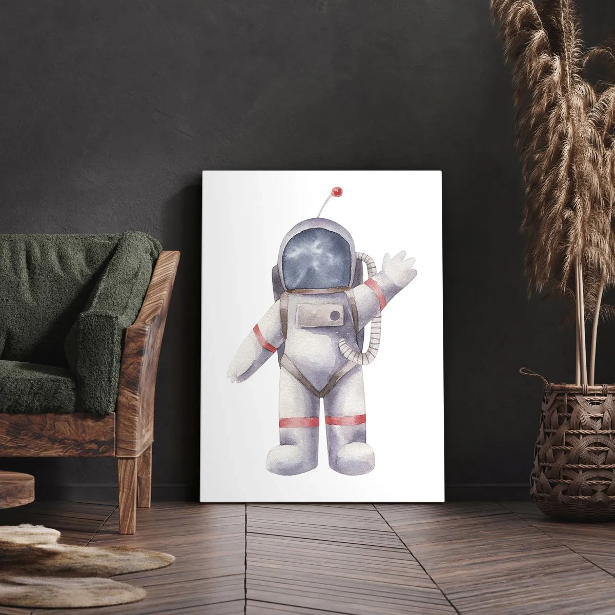 Bild auf Leinwand - Leinwandbild - Astronaut im Aquarellstil auf weißem Hintergrund - 50x70cm - Bis dann! - Moderne Wanddekoration für Wohnzimmer und Schlafzimmer ARTTOR