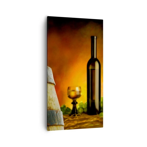 Bild auf Leinwand - Leinwandbild - Stillleben mit einer Flasche Wein und einer Weintraube - 55x100 cm